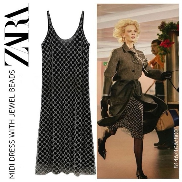 NWT ZARA BEADED JEWEL MIDI DRESS - Picture 2 of 8